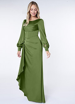 Azazie Raye Robes de demoiselle d'honneur Robe Sirène en Satin extensible Manche longue Genévrier image3