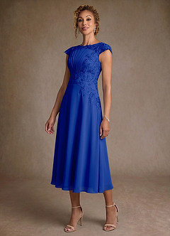 Azazie Crista Suknie dla Matki Panny Młodej Linia A Koronka Szyfon Długość herbaty Sukienka image4