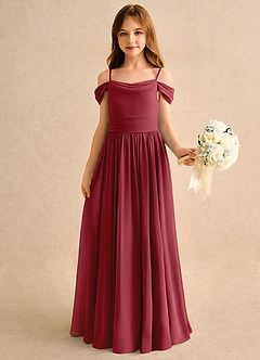 Azazie Shia Girls Formal Flower Girl Dresses Pomegranate A-Line Off the Shoulder Chiffon Dress image4