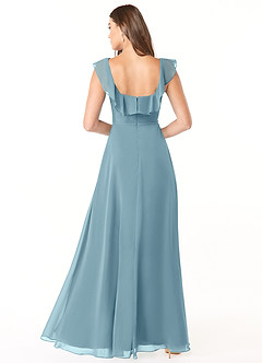 Azazie Jinny Bridesmaid Dresses Moody Blue A-Line Square Neckline Ruched Chiffon Dress image2