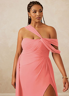 Christian Siriano Bridal for Azazie 1014 Bridesmaid Dresses Coral A-Line Off the Shoulder Chiffon Dress image15