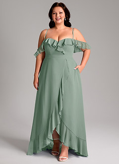 Azazie Lyra Bridesmaid Dresses Silver Sage A-Line Chiffon Convertible Dress image16