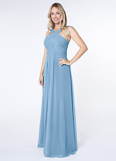 Azazie Kaleigh Bridesmaid Dresses Powder Blue A-Line Pleated Chiffon Dress image3