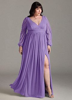 Azazie Norah Bridesmaid Dresses Tahiti A-Line V-Neck Long Sleeve Chiffon Dress image9