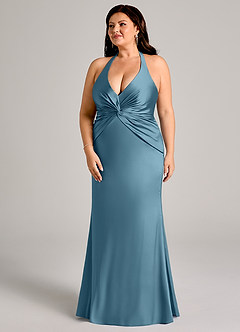 Azazie Valerie Vestidos de damas de honor Vestido de Bermudas de Satén Elástico de Corte Sirena con Plisado image11