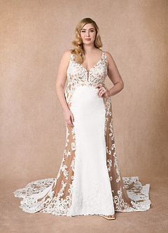 Azazie Estephanie Wedding Dresses Diamond White Cocoa Mermaid Sequins Stretch Crepe Dress image7