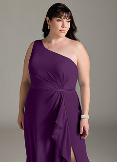 Azazie Liza Bridesmaid Dresses Grape Mermaid One Shoulder Chiffon Dress image10