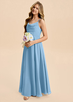 Azazie Gia Junior A-Linie Plissee Chiffon Kleid Stahlblau image7