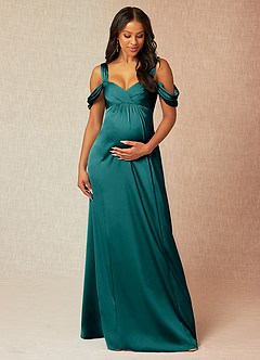 Azazie Rhea Robes de demoiselle d'honneur de maternité Robe Trapèze Épaule nue plissée Longueur ras du sol Satin extensible image1