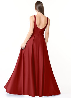 Azazie Neve Bridesmaid Dresses Pomegranate Ball-Gown with Pockets Stretch Satin Dress image2