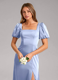 Azazie Fyona Bridesmaid Dresses Ice A-Line Pleated Stretch Satin Dress image6
