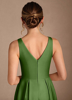 Azazie Fulton Moeder van de bruid jurken A-Lijn Jurk van Stretch Satijn Geplooid Basilicum image6