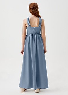 Azazie Jiya Junior Dusty Blue A-Line Pleated Stretch Crepe Dress image2