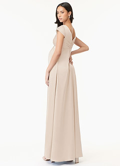 Azazie Allessia vestidos de dama de honor de maternidad Vestido de Corte En A Plisado Hasta el suelo Satén Elástico image4