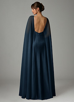 Azazie Stefania Bridesmaid Dresses Dark Navy A-Line Stretch Satin Dress image4