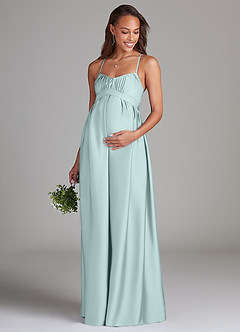 Azazie Llana Gravid brudtärna klänningar Klänning A-Linje med fickor Golvlängd Stretch Satin image3