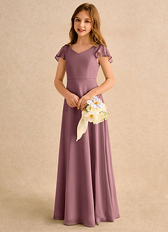 Azazie Nari Girls Formal Flower Girl Dresses Amethyst A-Line with Sleeves Chiffon Dress image3