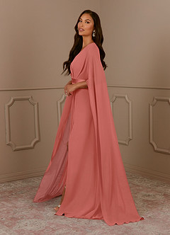 Azazie Isa Mère de la mariée Robes Robe Trapèze en Mousseline de soie Col V plissé Rose Saumon image2