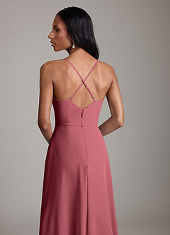 Azazie Naeem Vestidos de damas de honor Vestido de Merlot de Gasa de Corte en A con Cuello en V fruncido image7
