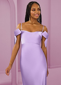 Barbie ♥ Azazie Bridesmaid Dresses Lilac Sheath Off the Shoulder Stretch Satin Convertible Dress image3