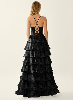 Wrenana Black Textured Floral Jacquard Prom Dress image2