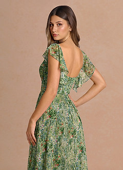 Saskia Midi Klänning Grön Blommig image6