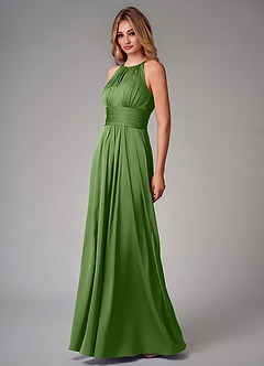Azazie Bonnie Bridesmaid Dresses Basil A-Line Pleated Stretch Satin Dress image3