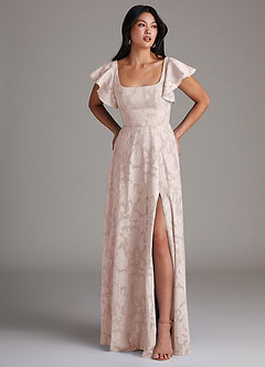 Azazie Bondi Bridesmaid Dresses Blushing Pink A-Line Side Slit Floral Burnout Dress image4