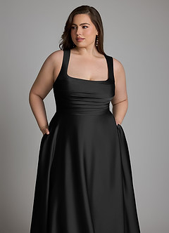 Azazie Azaria Vestidos para Prova em Casa Vestido Preto de Cetim elástico de Linha A com Corpete image12