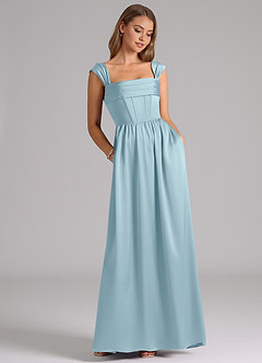 Azazie Hattie Brautjungfernkleider A-Linie Korsett Stretch-Satin Kleid Stimmungsvolles Blau image3