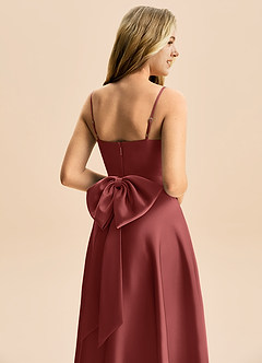 Azazie Rumi Junior Terracotta A-Line Pleated Stretch Satin Dress image6