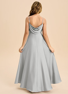 Azazie Bug Junior Jurk van Stretch Satijn met A-Lijn Geplooid Zilver image2