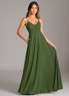 Azazie Amani Bridesmaid Dresses Olive A-Line Pleated Chiffon Dress image6