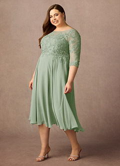 Azazie Marge Mother of the Bride Dresses Dusty Sage A-Line Scoop Lace Chiffon Dress image9