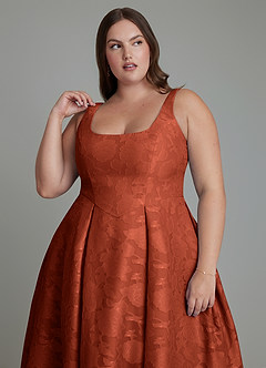 Azazie Amalie Rochii de domnișoară de onoare A-Line Plisată Floral Burnout Lungimea ceaiului Rochie image13