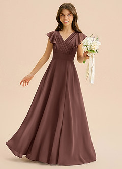 Azazie Anysa Junior Robe Trapèze en Mousseline de soie Rayé Expresso image1