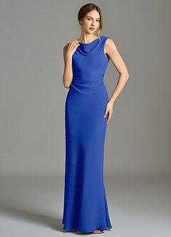 Azazie Kieryn Bridesmaid Dresses Royal Blue Mermaid Pleated Chiffon Dress image4