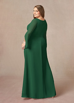 Azazie Belinda Mère de la mariée Robes Robe Trapèze en Mousseline de soie Col V plissé Vert Foncé image9