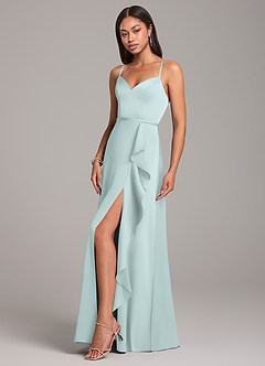 Azazie Naeem Robes de demoiselle d'honneur Robe Trapèze en Satin extensible Verre De Mer image3
