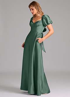 Azazie Fatima Bridesmaid Dresses Eucalyptus A-Line Pleated Stretch Satin Dress image5