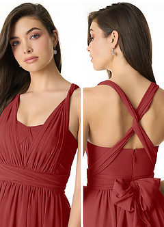 Azazie Olani Bridesmaid Dresses Rust A-Line Off the Shoulder Chiffon Convertible Dress image5