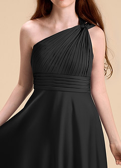 Azazie Charlize Junior A라인 주름진 스트레치 새틴 플로어 길이 주니어 신부 들러리 드레스 image7