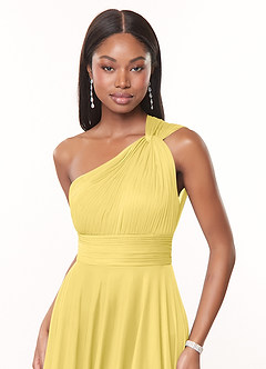Azazie Charlize Final Sale Agave A-Line One Shoulder Mesh Dress image5