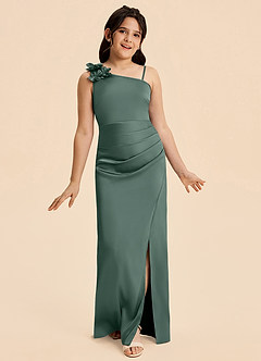 Azazie Remi Junior Sea Moss Sheath Side Slit Stretch Satin Dress image5
