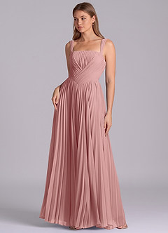 Azazie Mina Jurken voor bruidsmeisjes Jurk van Chiffon met A-Lijn Geplooid Stoffige Roos image1