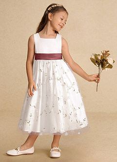 Azazie Pollie vestidos de niña de las flores Vestido de Marfil Amatista de Tul de Corte En A con Lazo image4