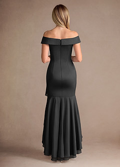 Azazie Billings Kleider für die Brautmutter Meerjungfrau-Linie Schulterfrei Stretch-Satin Kleid Schwarz image4