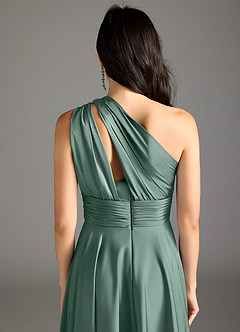 Azazie Charlize Bridesmaid Dresses Eucalyptus A-Line One Shoulder Stretch Satin Dress image8