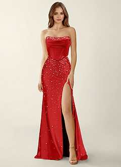 Esme Red Two-piece Corset Stretch Satin Mermaid Prom Dress image3