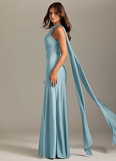 Azazie Kinsley Bridesmaid Dresses Moody Blue Mermaid Side Slit Stretch Satin Dress image4